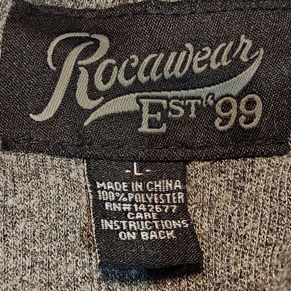 Rocawear hooded quarter button long sleeve pockets elbow patches gray Large - Picture 7 of 8